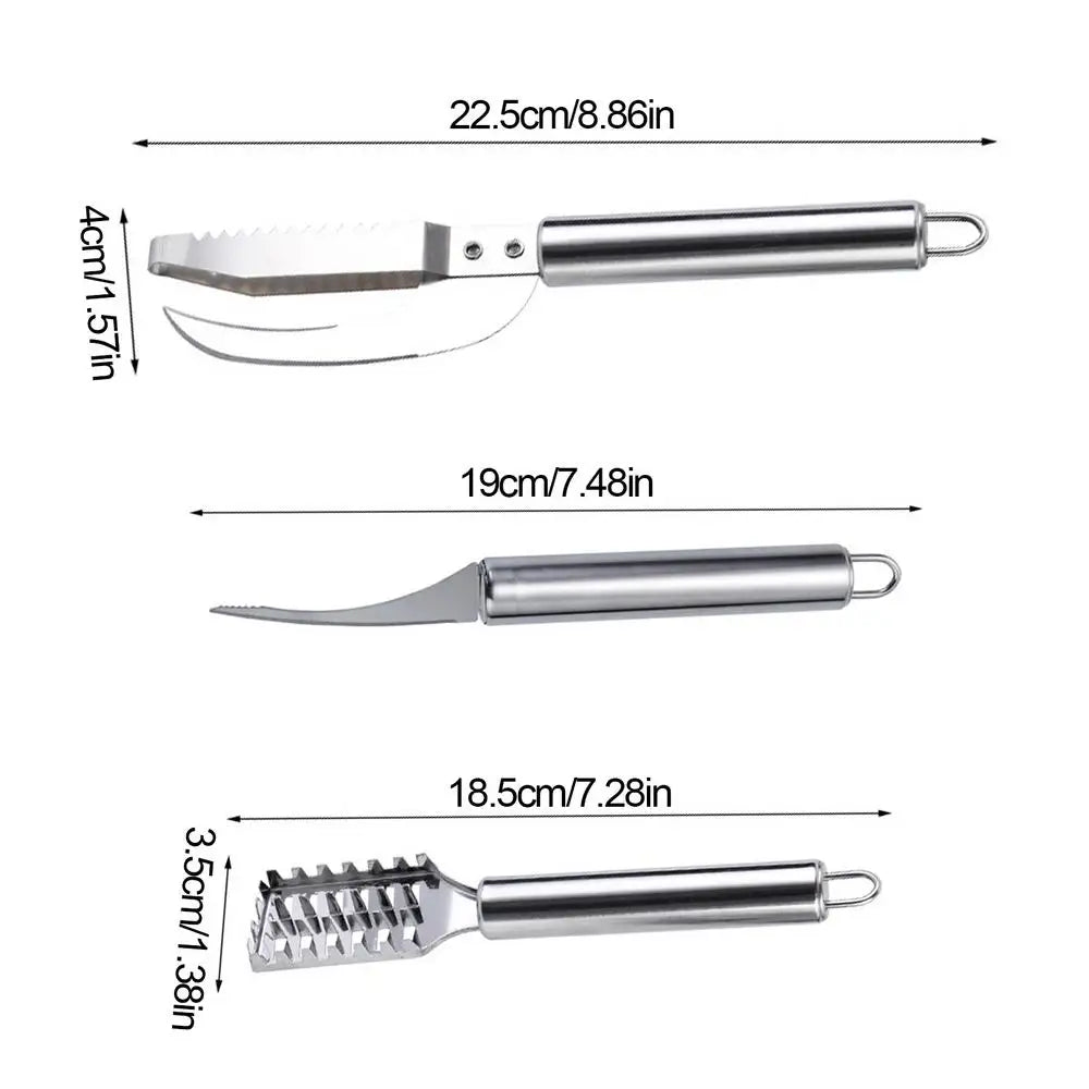 Fish Scale Remover & Shrimp Deveiner Tool – Stainless Steel Scaler Knife, Skin Brush & Kitchen Tweezers for Seafood Cleaning