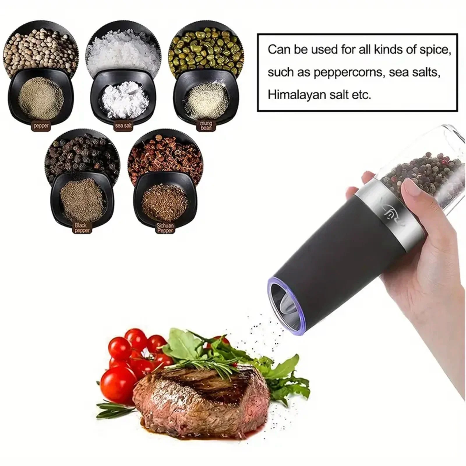 Gravity Electric Salt & Pepper Mill – Automatic Tilt-to-Grind Grinder, Battery Powered with Adjustable Coarseness & Upgraded Large Capacity