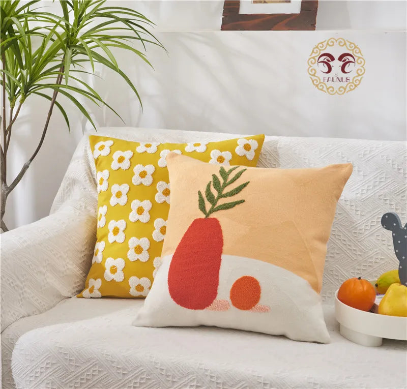 Boho Home Decor Tufted Embroidered Pillowcase – Decorative Throw Pillow Cover for Sofa & Living Room