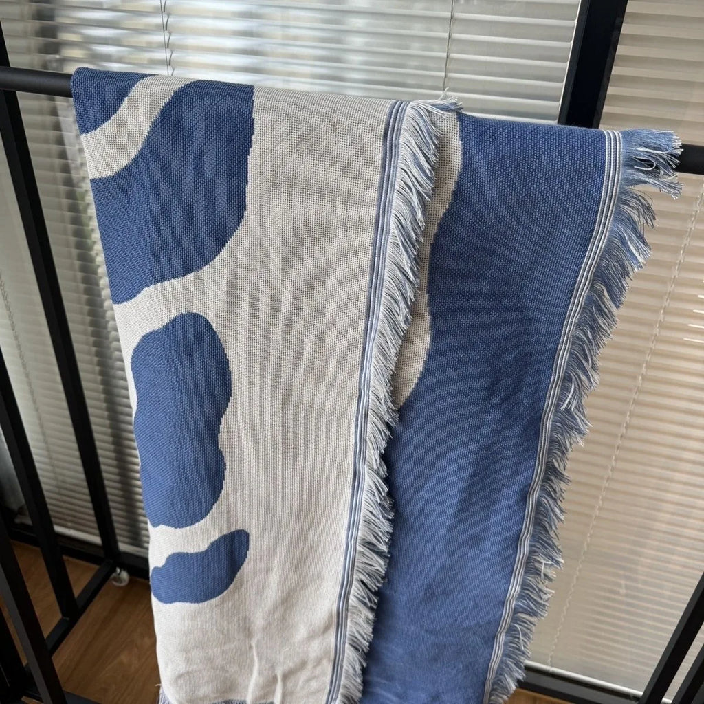 Blue Leaf Embroidered Throw Blanket