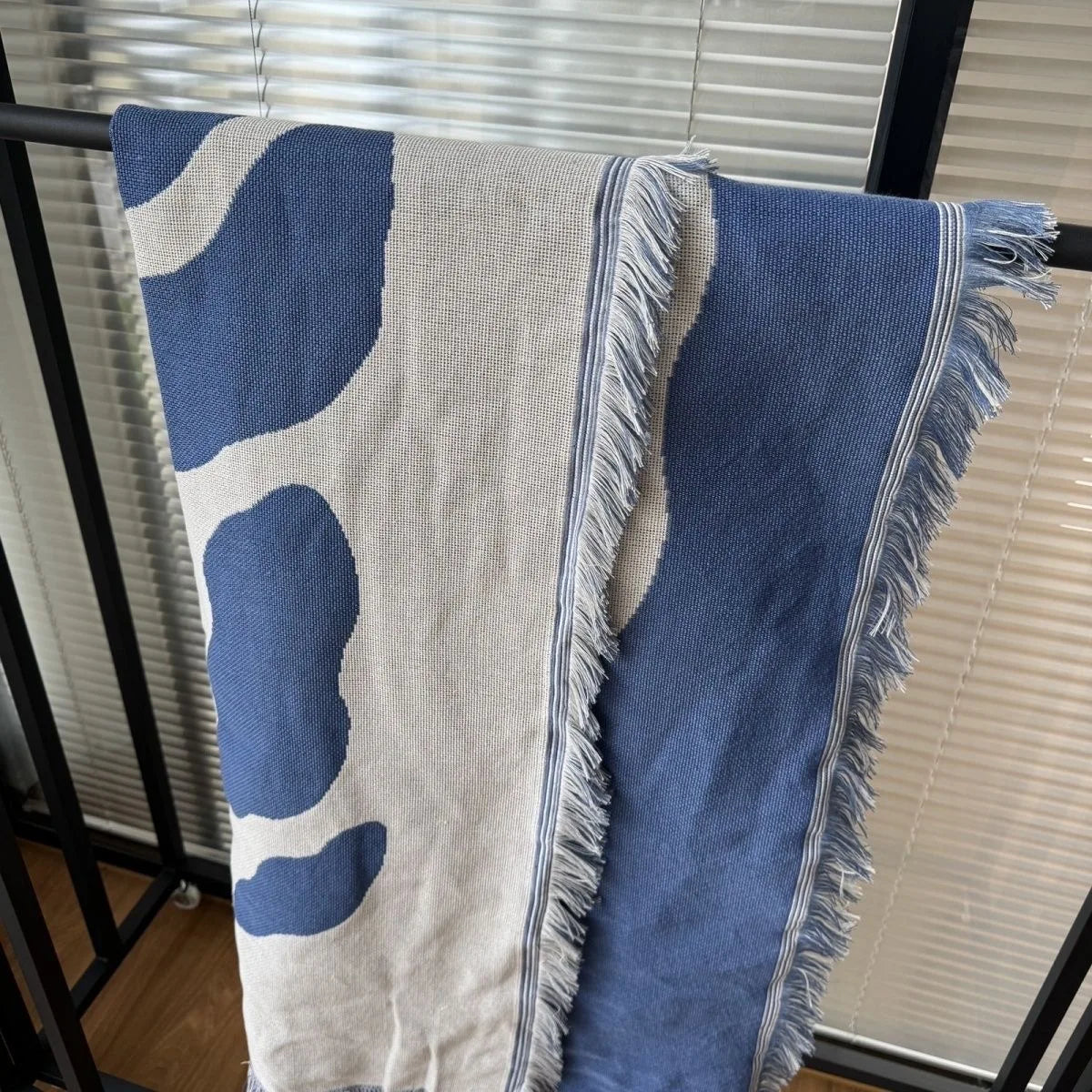 Blue Leaf Embroidered Throw Blanket