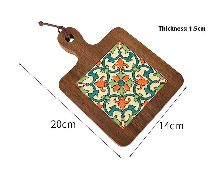 Boho Wood & Decorative Tile Trivet