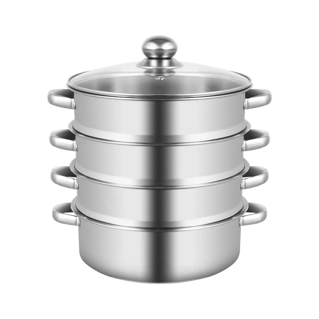 5-Tier Stainless Steel Steamer 15kg  Adjustable Grids Glass Lid for Home Kitchen Restaurant Dormitory Cooking