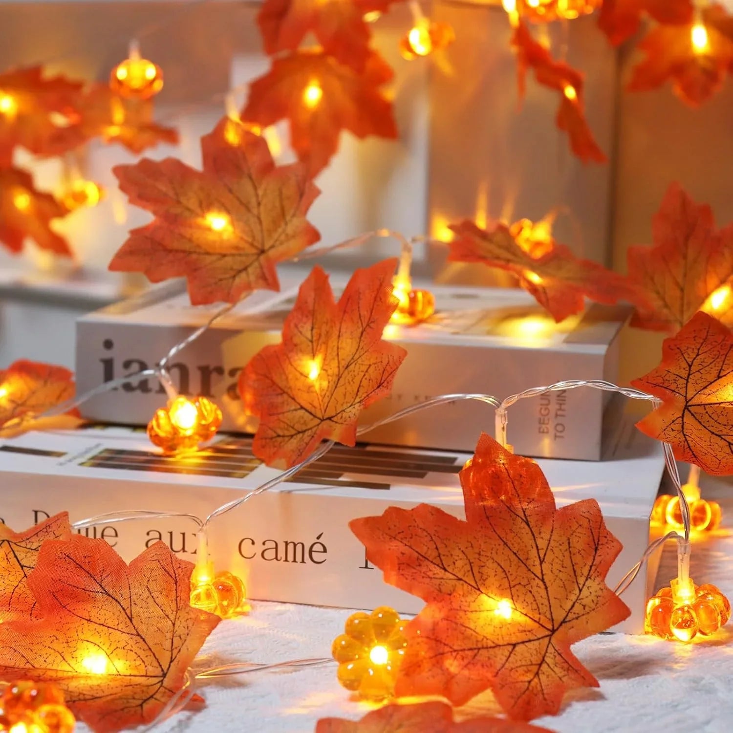 Fall Pumpkin & Maple Leaf String Lights