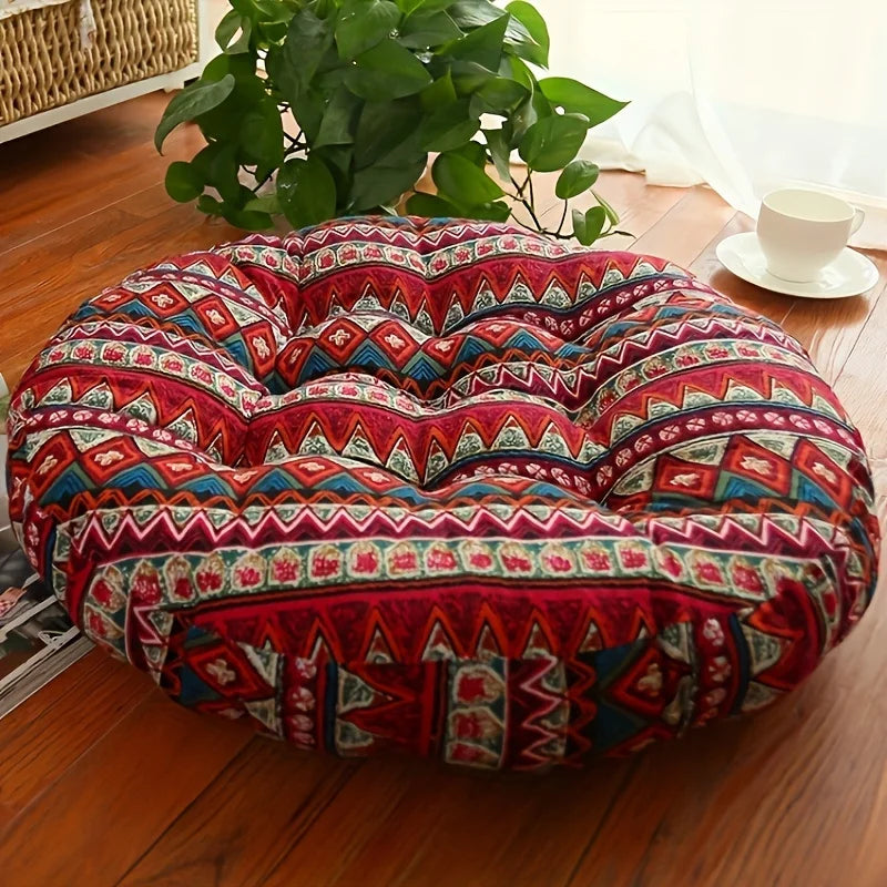 🧘 Round Cotton Floor Cushion Pillow – Thickened Tatami Yoga Mat & Meditation Seat – Machine Washable Geometric Patchwork Cushion