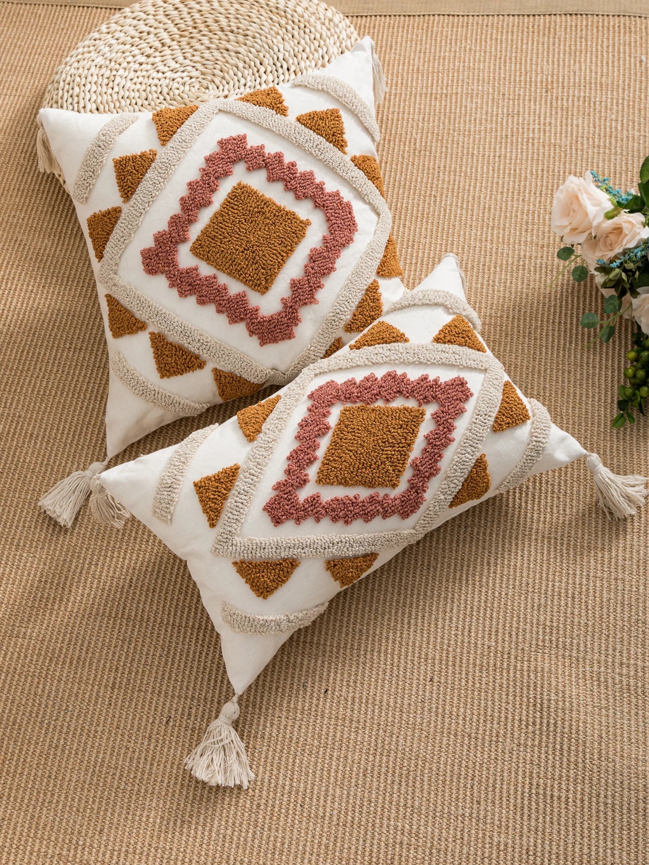 Symmetrical Geometric Stripes Pillow Cover – Boho Home Decor Accent for Sofa, Bed, or Chair
