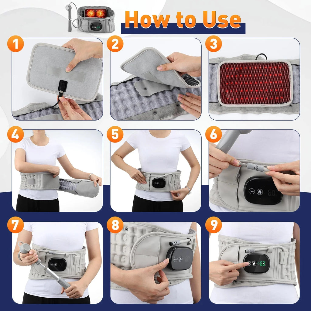 🔥 Heating Waist Massager Belt – Vibration & Inflatable Heated Back Support