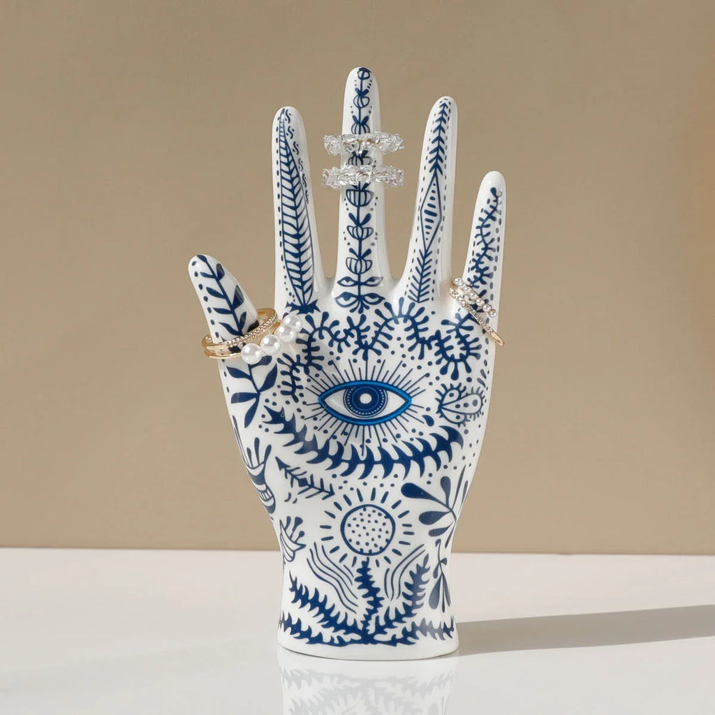 Ceramic Evil Eye Hand Jewelry Holder
