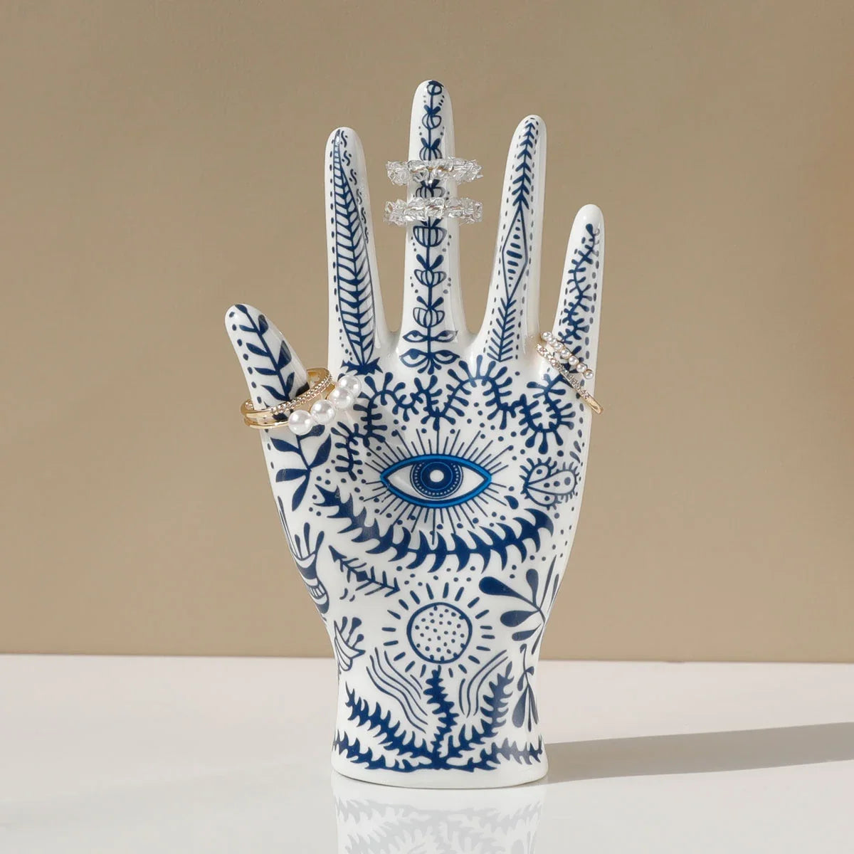 Ceramic Evil Eye Hand Jewelry Holder