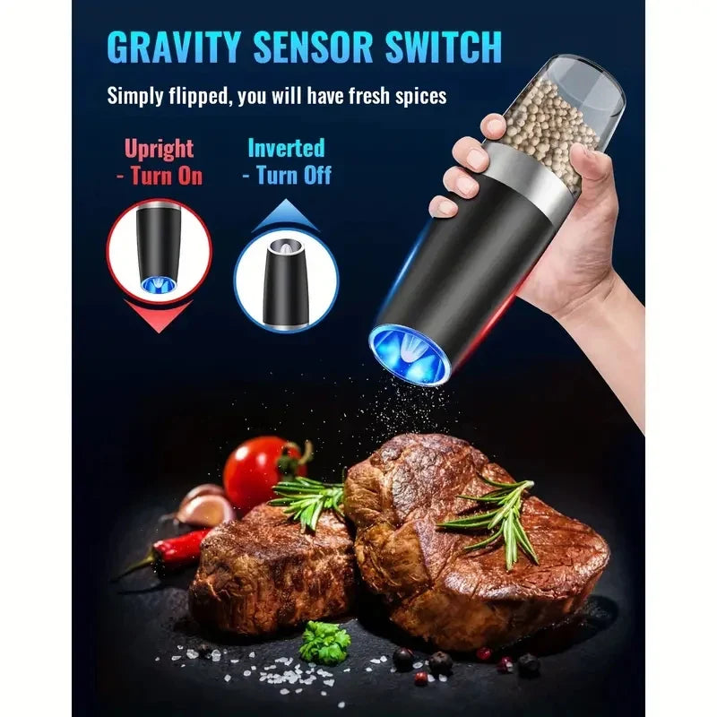 Gravity Electric Salt & Pepper Mill – Automatic Tilt-to-Grind Grinder, Battery Powered with Adjustable Coarseness & Upgraded Large Capacity