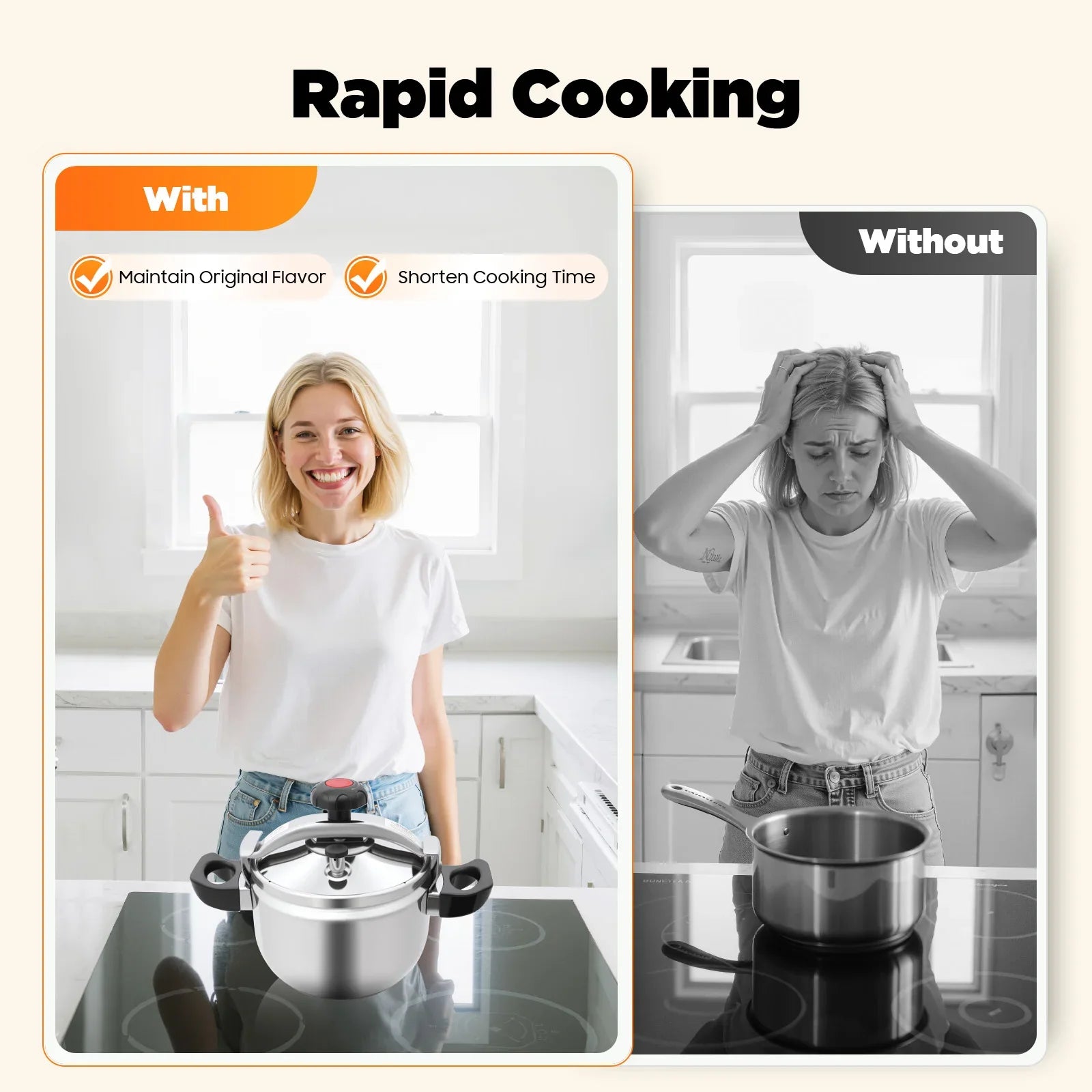 7.4Qt Stainless Steel Pressure Cooker, 60Kpa High Pressure Pot for Fast Cooking, Soup & Stew Making, Induction Safe