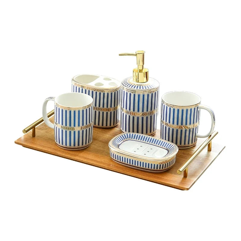 Ivory Porcelain & Gold-Plated Ceramic Bathroom Set – Black