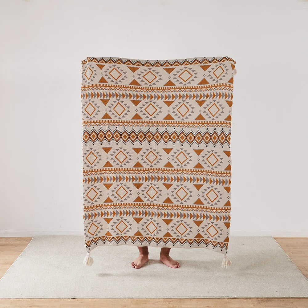Knit Stripe Tassel Throw Blanket