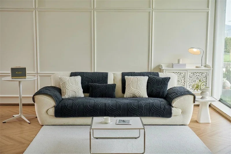 Plush Wave Striped Couch Slipcovers