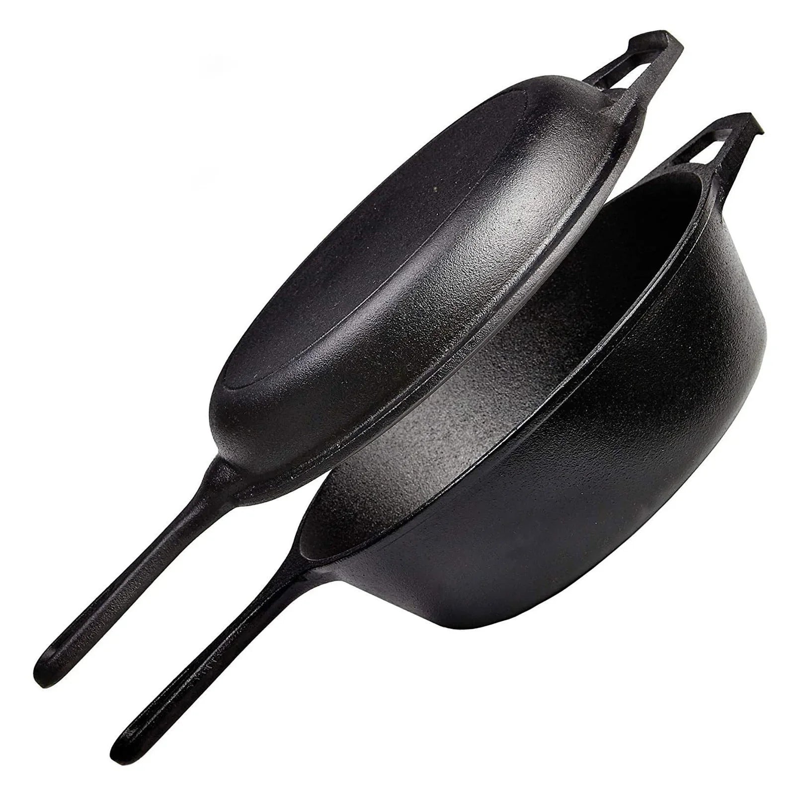 Dutch Oven & Skillet Combo，Preseasoned Cast Iron Cookware Set，2-In-1 Multi Cooker - Deep Pot + Frying Pan，Works for Bread, Indoo