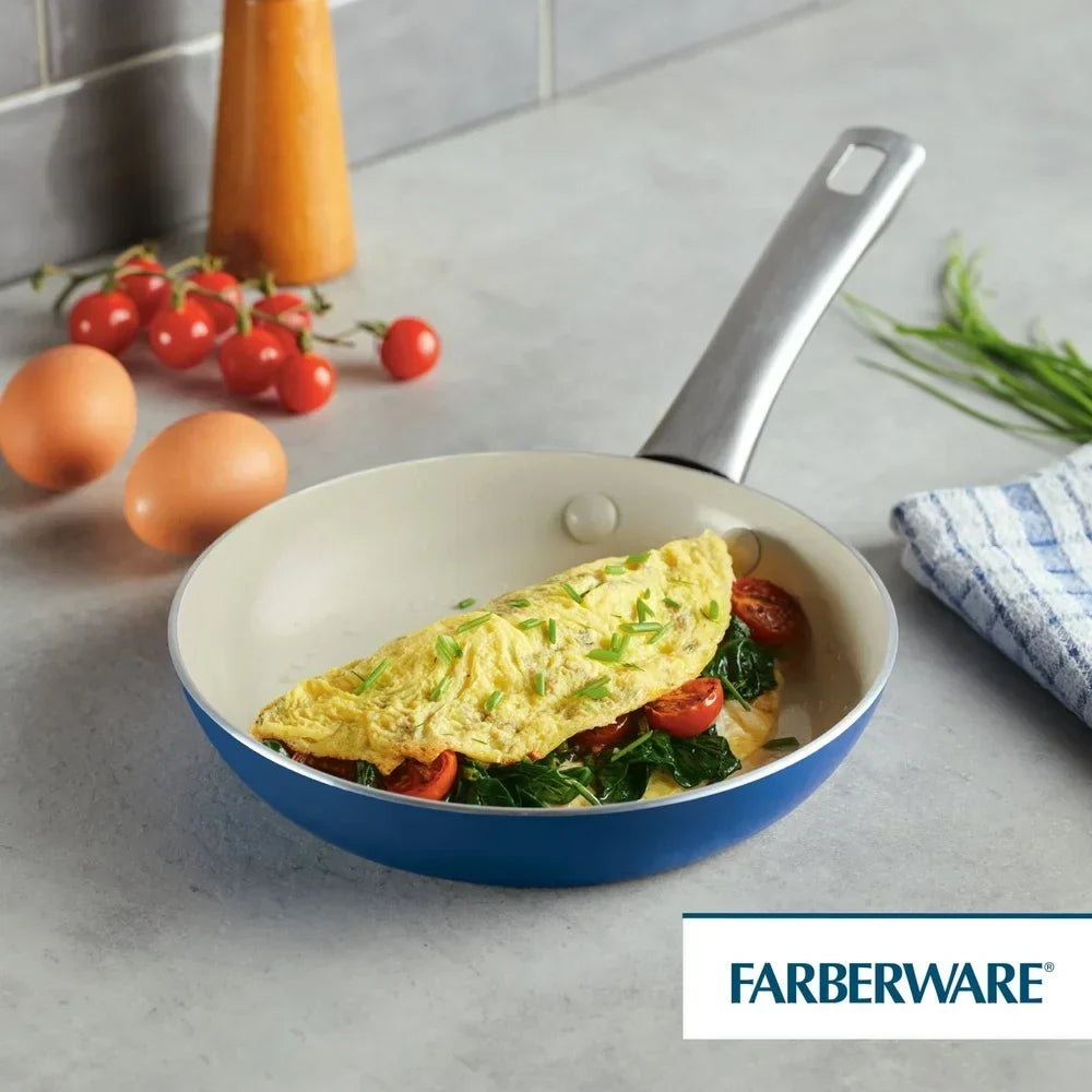 Ceramic Nonstick Frying Pan 8 Inch Dishwasher Safe Oven Safe Fast Heating Aluminum Construction Durable Brushed Handle Non Toxic