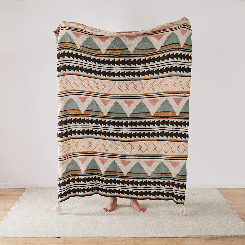 Knit Stripe Tassel Throw Blanket