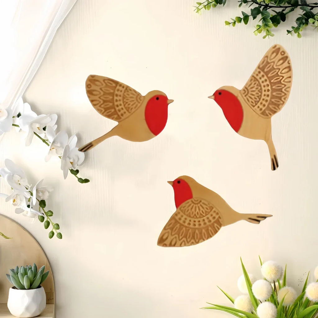 3-Piece Wooden Bird Wall Decor Set – Patterned Boho Home Decor for Indoors & Outdoors