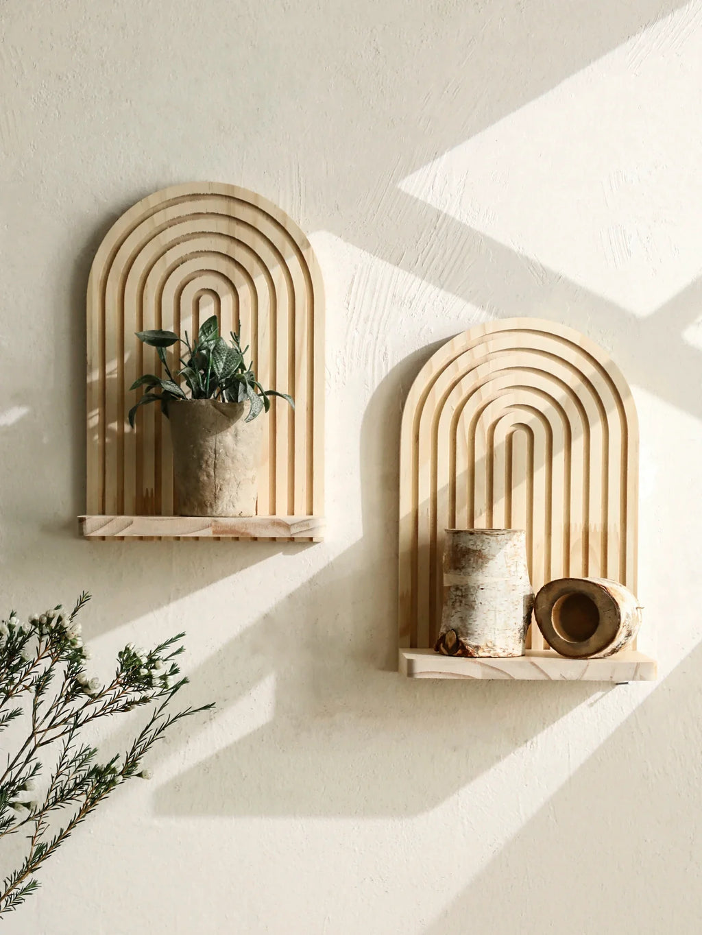 Boho Rustic Wooden Arch Display Shelf