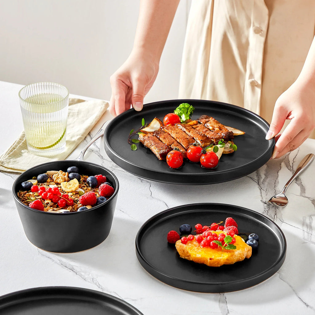 Vancasso 18/24 Piece PLAYB Ceramic Plate Set – Reactive Glaze Stoneware Dinnerware with Dinner, Dessert, and Cereal Bowls