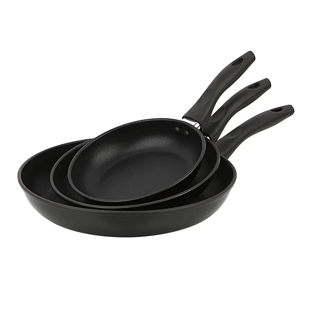 3Piece NonStick Aluminum Skillet Set Lightweight Skillets Dishwasher Safe Easy Cleanup CoolTouch Handles Versatile Cookware