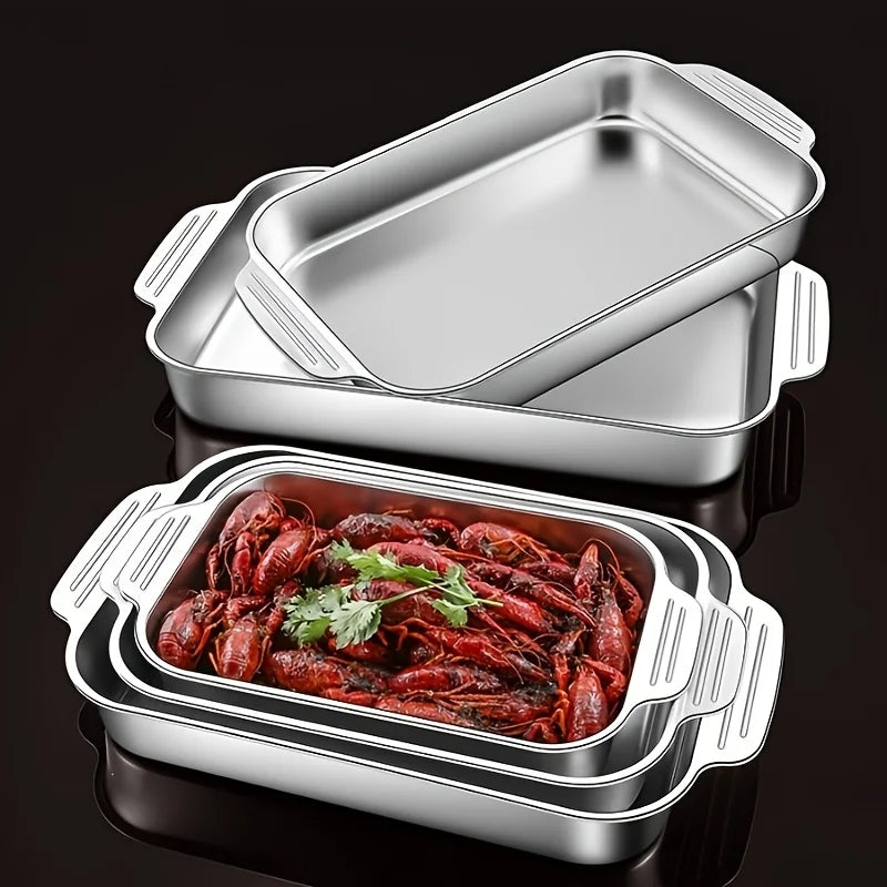 Stainless steel baking tray set, 1 large deep baking tray, non-stick, non-electric, multifunctional baking tray with handles