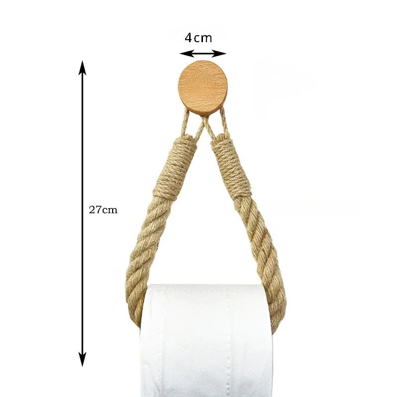 Boho Rope Toilet Paper Holder – Nail-Free Wall Mounted Handtowel Rack for Bathroom Storage & Decor
