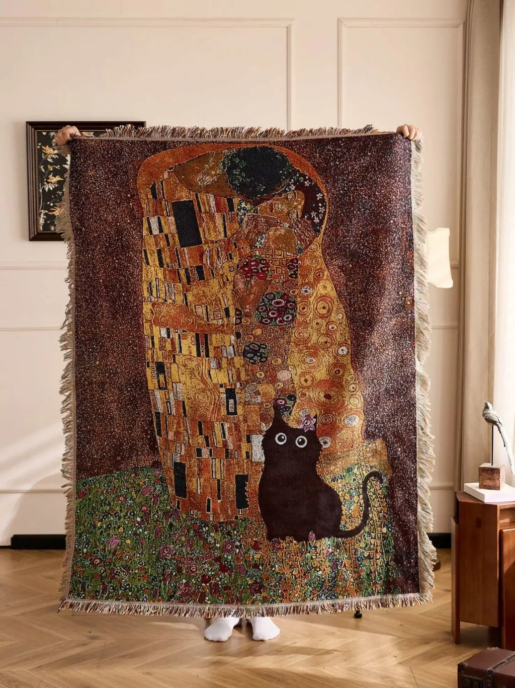 Cat Woven Throw Blanket – Jacquard Tapestry Sofa Cover for Cozy Home & Picnic Use
