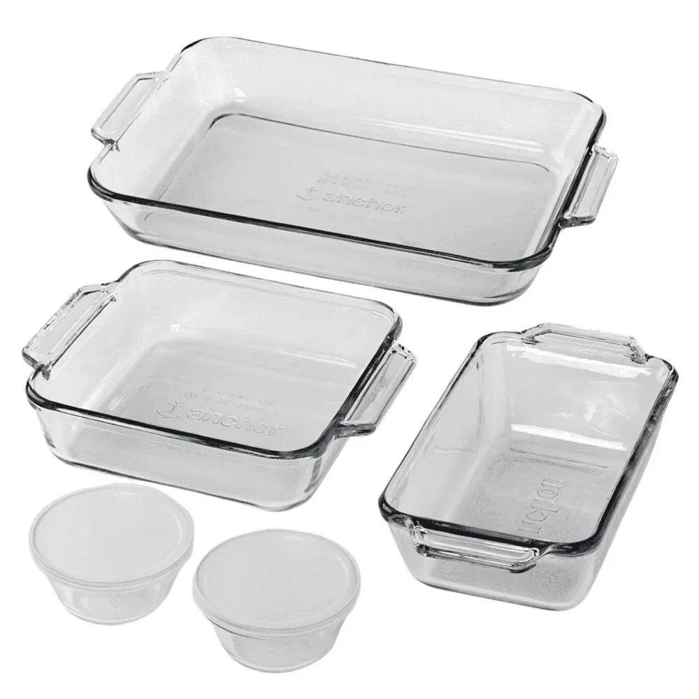 7 Piece Glass Baking Dish Set Oven Safe Bakeware Casserole Dishes Durable Tempered Glass Loaf Cake Custard Cups Microwave