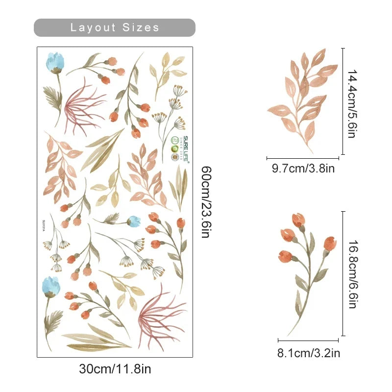 Boho Floral Leaf Wall Stickers – Removable 3D Vinyl Decals for Kids' Nursery & Home Decor - Pink Flowers
