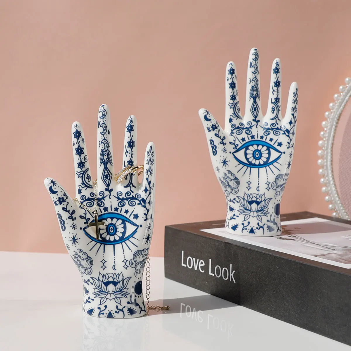 Ceramic Evil Eye Hand Jewelry Holder