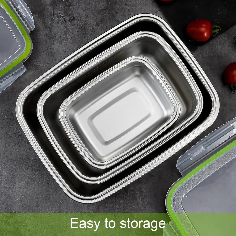 3 Pieces Stainless Steel Food Containers Food Storage Box Square Lunch Box 400/750/1200ml