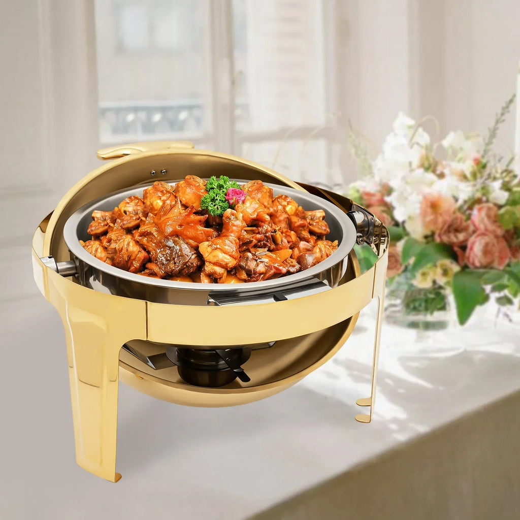 BYMAOCAR Round Chafing Dish Buffet Set 6.3 QT, Roll Top Stainless Steel Buffet Warmer Chafers with Food and Water Trays