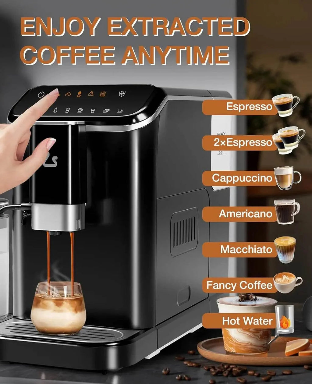 Fully Automatic Espresso Machine – 20-Bar Coffee Maker