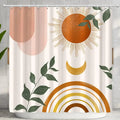 Abstract Bohemian Shower Curtain Arch Sun Moon Phases Boho Leaf Modern Minimalist aesthetic line geometric decorative Bathroom Home Decor Cat Leaves Mountains Outdoors