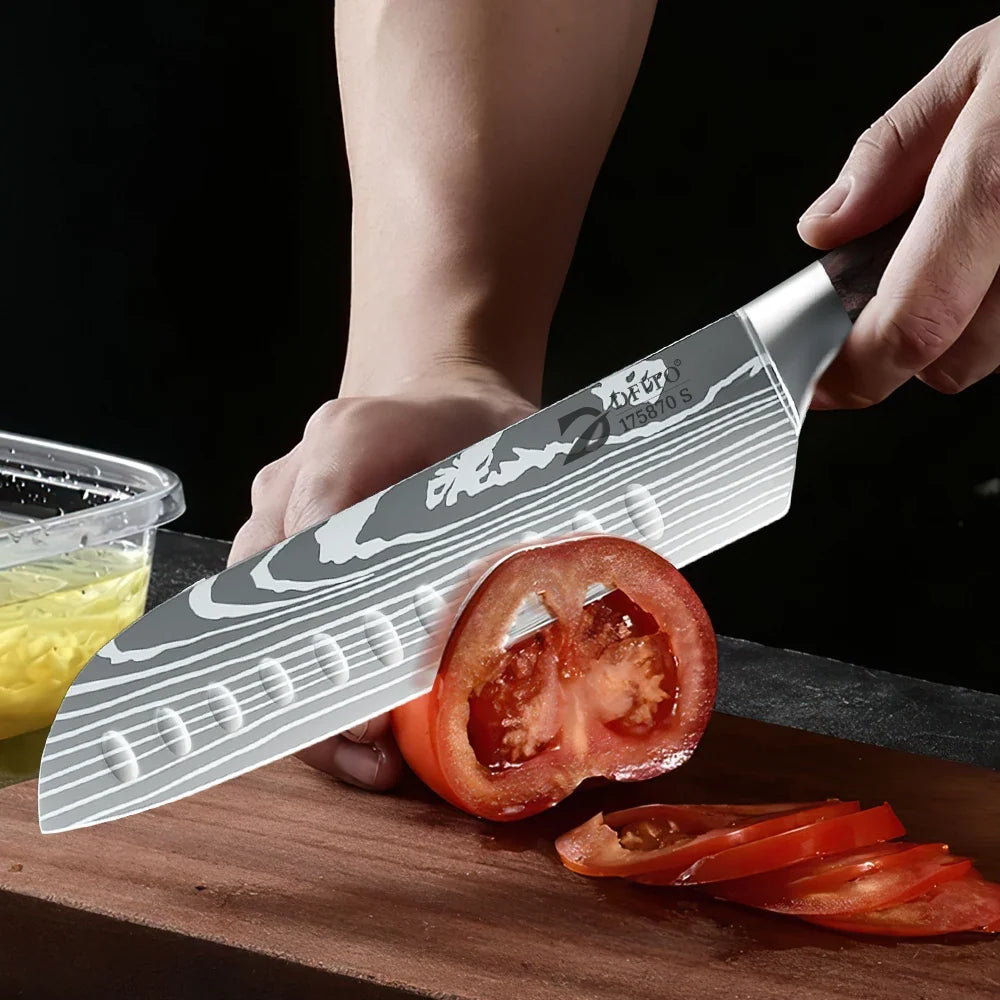 KEPEAK Kitchen Knife Set 7Cr17Mov Stainless Steel Chef Knife Ultra Sharp Santoku Cleaver Utility Knife Cooking Knives Nylon Bag