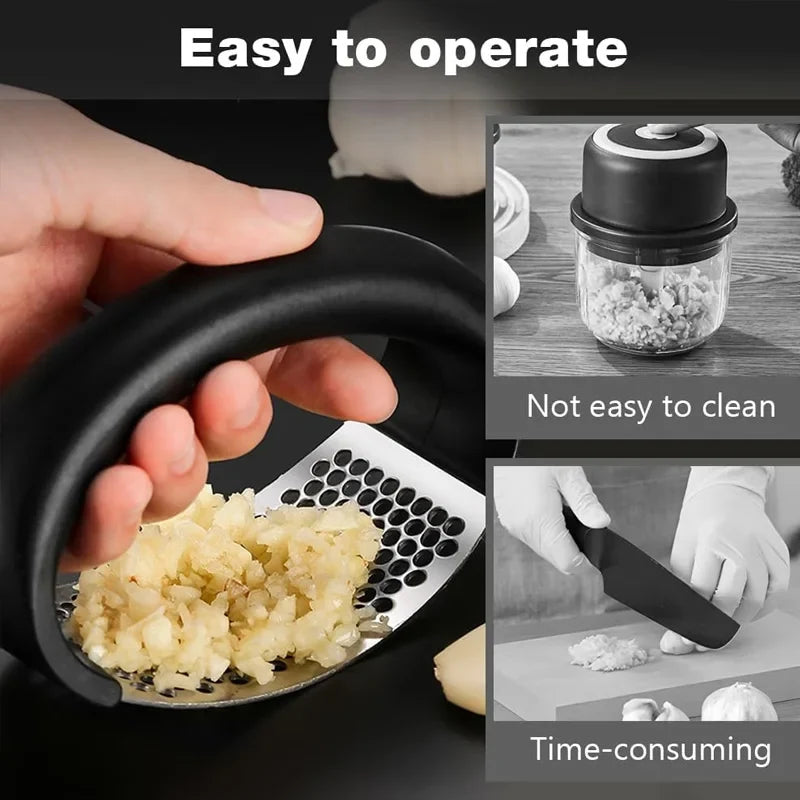 Heavy-Duty Metal Garlic Crusher – Easy-Clean Garlic Press with Finger Protection for Safe & Efficient Home Kitchen Use