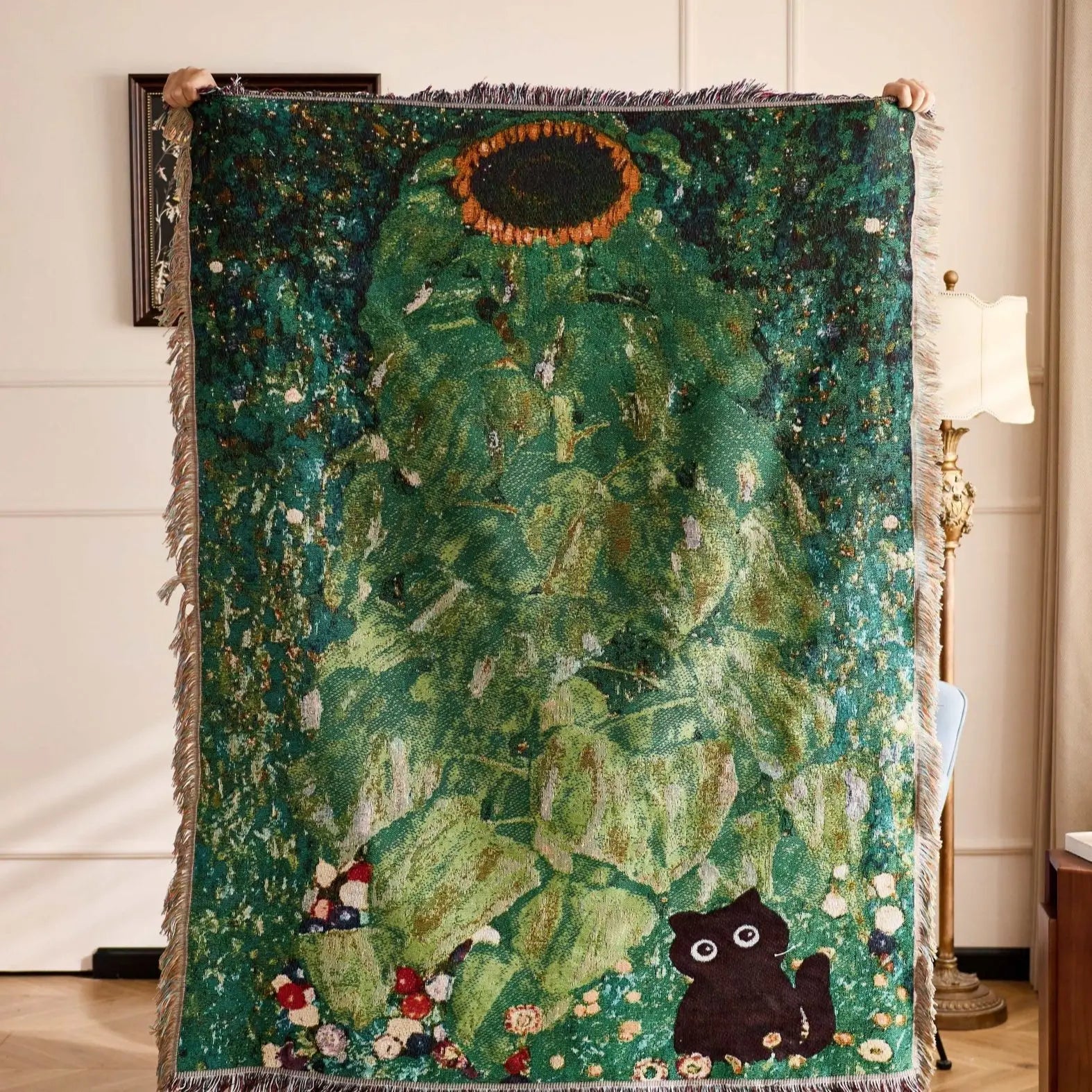 Cat Woven Throw Blanket – Jacquard Tapestry Sofa Cover for Cozy Home & Picnic Use