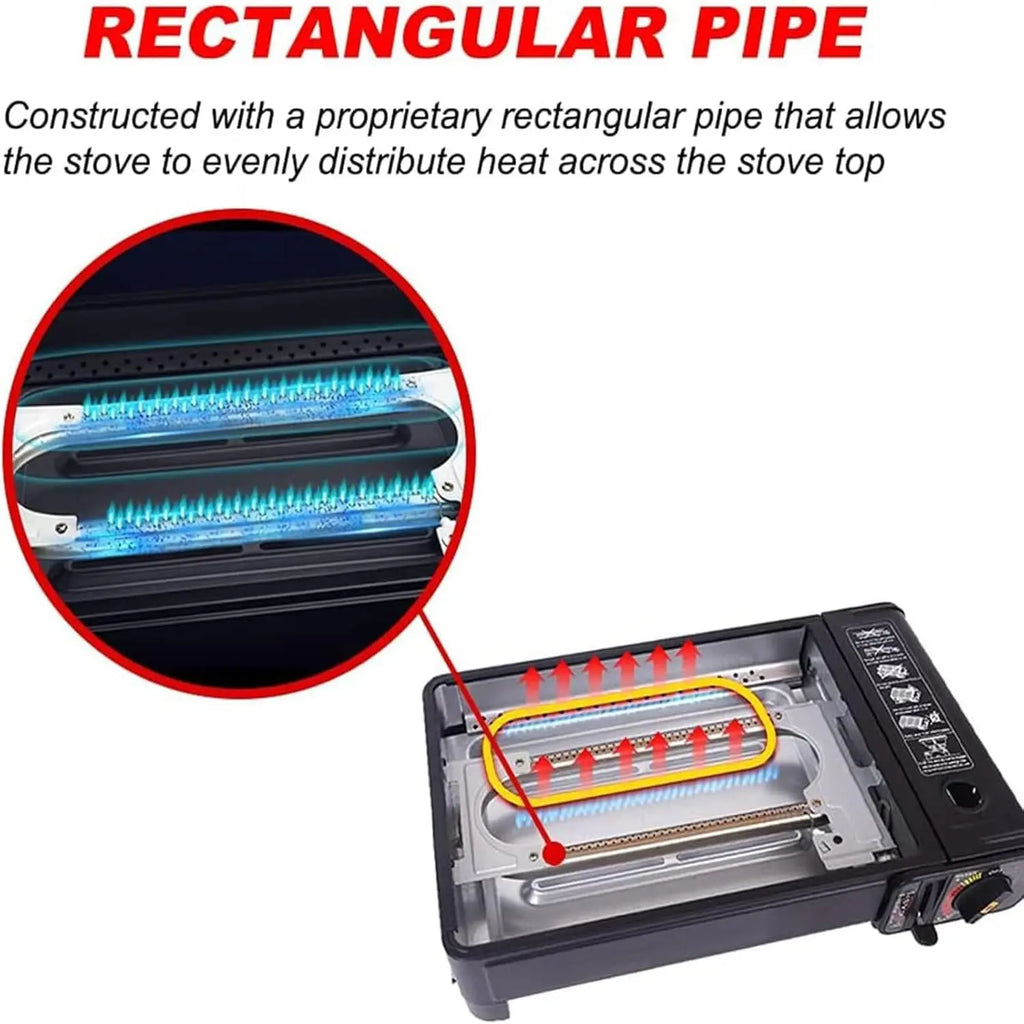 Portable Butane Gas Grill Stove Dual Inlets Adjustable Firepower with Carrying Case Grill Net for Camping Outdoor Use
