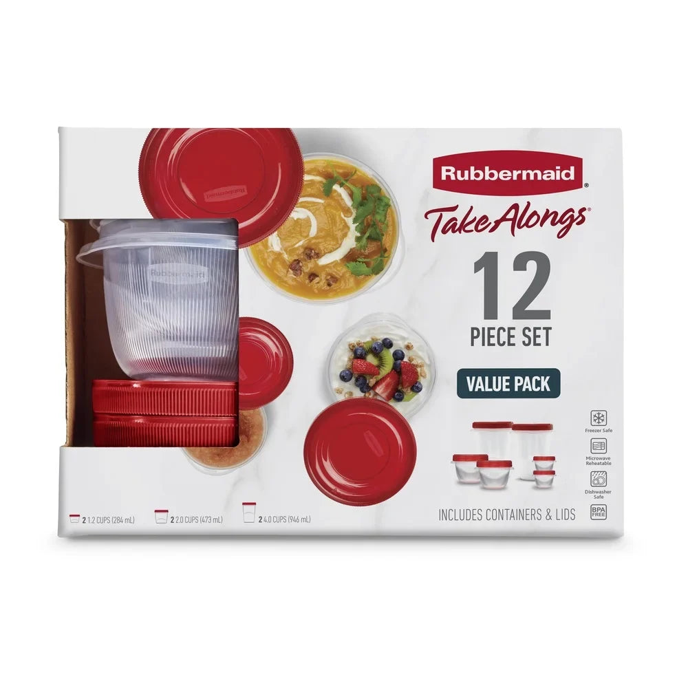 12 Piece Food Storage Set BPA Free Stackable Containers Twist Seal Microwave Dishwasher Safe Meal Prep Lunch Snacks Red
