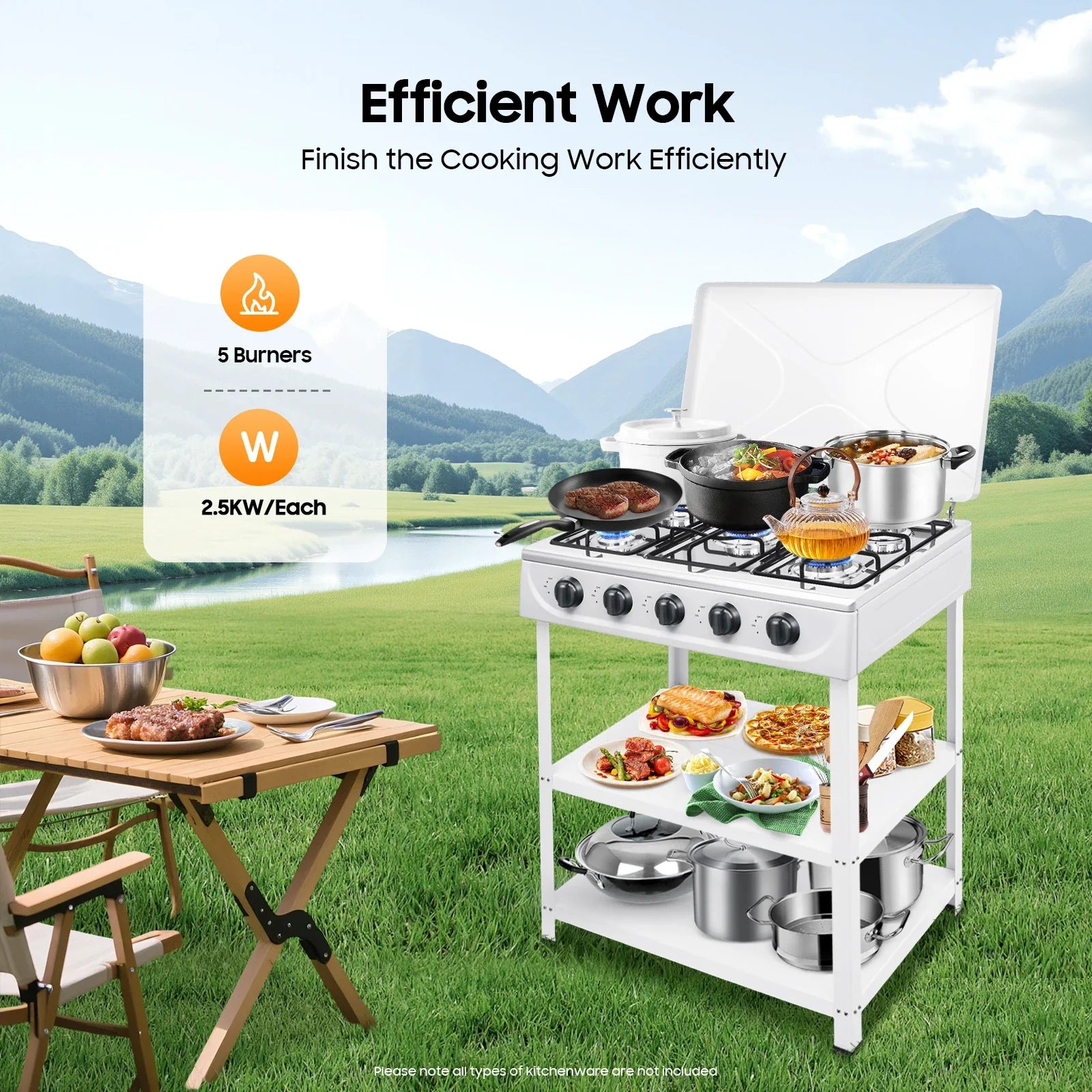 5 Hearth Grill, Gas Grill, 2.5 kW Burner,Freestanding, For Home Cooking, Outdoor Grilling, Camping, Fishing, RVing