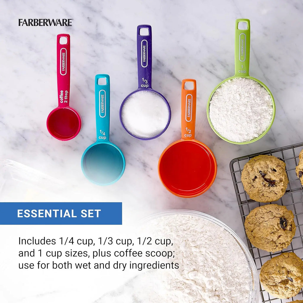 Professional 5-Piece Measuring Cup Set with Coffee Scoop Durable Plastic Kitchen Measuring Cups with Easy-Read Markings