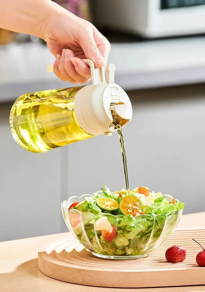 2-in-1 500ml Oil Spray Bottle Dispenser, Refillable Plastic Oil Sprayer for Cooking, BBQ, Baking, Roasting, Kitchen Use