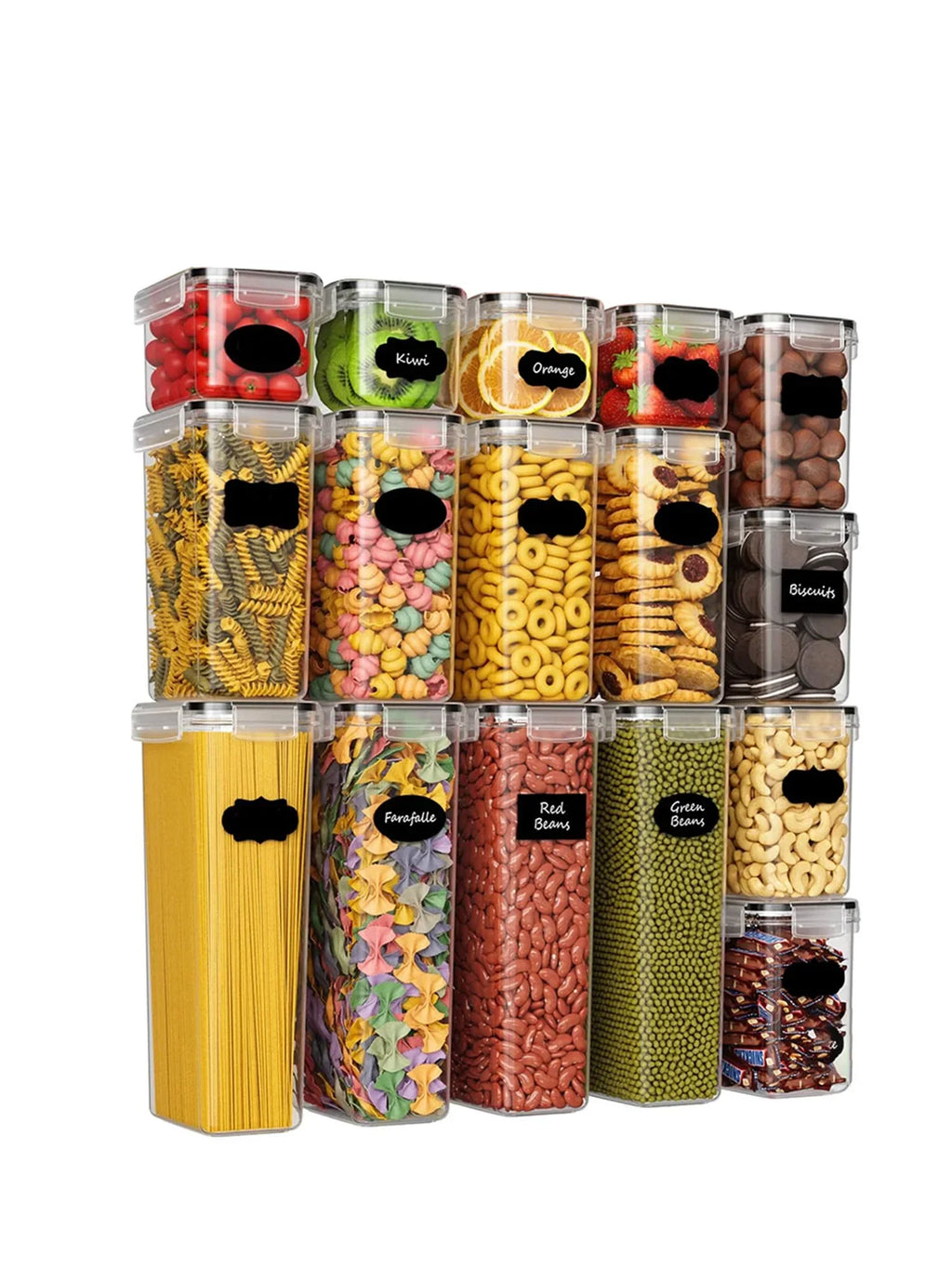 14pcs Pasta Storage Containers with Airtight Lids, Labels & Markings – BPA-Free Kitchen Organization Set for Pasta & Dry Food
