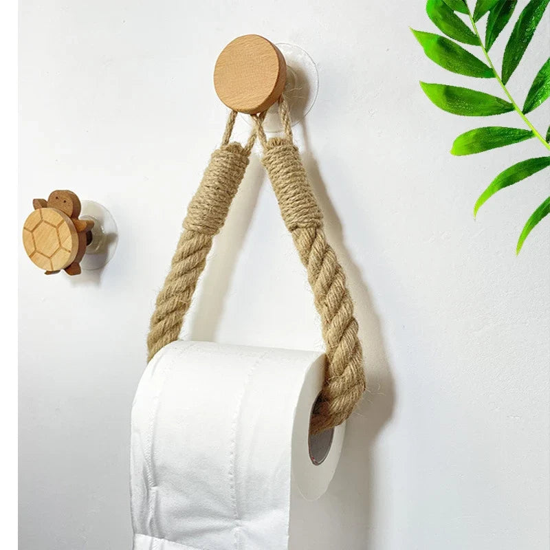 Boho Rope Toilet Paper Holder – Nail-Free Wall Mounted Handtowel Rack for Bathroom Storage & Decor