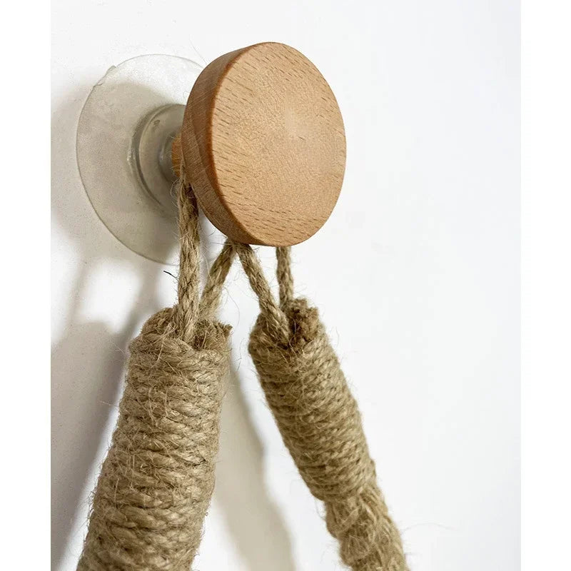 Boho Rope Toilet Paper Holder – Nail-Free Wall Mounted Handtowel Rack for Bathroom Storage & Decor