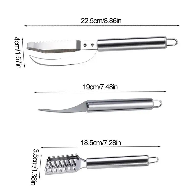 Fish Scale Remover & Shrimp Deveiner Tool – Stainless Steel Scaler Knife, Skin Brush & Kitchen Tweezers for Seafood Cleaning