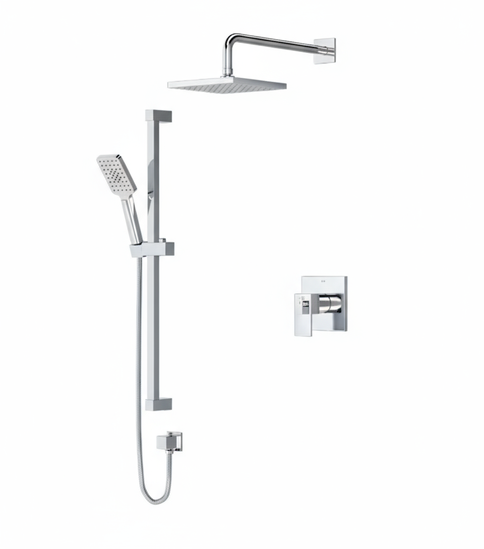 Riobel 30 Square Shower Kit: 2-Way System with Hand Shower and Shower Head