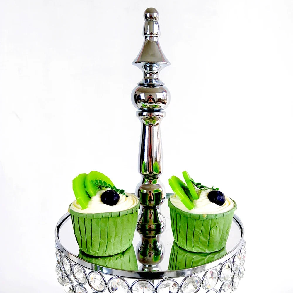 6Pcs-9PcsCake Stand Set with Crystal Beaded Mirror Metal Dessert Table Display Stands Cupcake Holder for Birthday Party Festival