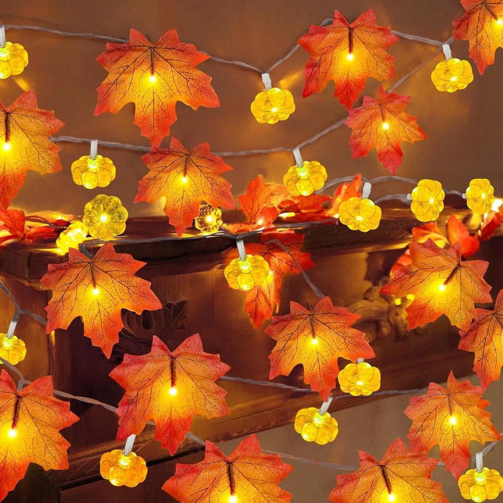 Fall Pumpkin & Maple Leaf String Lights